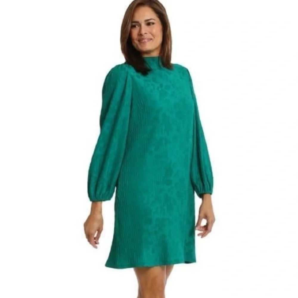Maggy London NWT Long Sleeve Jacquard Shift Dress Green Large Christmas Holiday